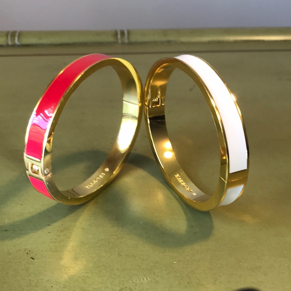 NWOT Talbots TWO Enamel Bangle Bracelets, One Red, One White, w/Gold Finish
